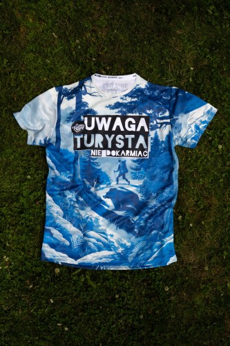 uwaga turysta blue koszulka męska – zdjęcie realne